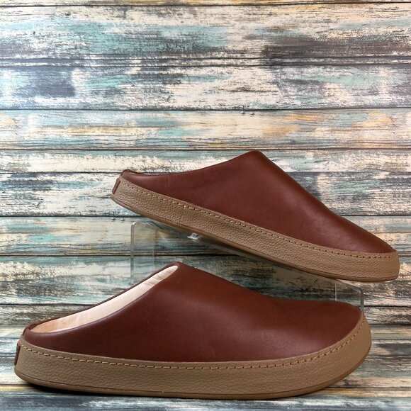 OluKai Mules Mens Size 11 Brown Leather Hamani Clogs Slip Ons Casual House Shoes - Picture 1 of 12